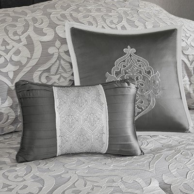 Madison Park Odette 8 Piece Jacquard Comforter Set in Silver, King MP10-5886