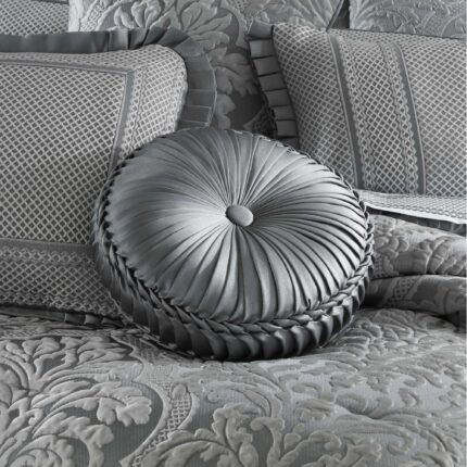 Leonardo Tufted Round Decorative Throw Pillow in Charcoal | Satin by J.Queen New York