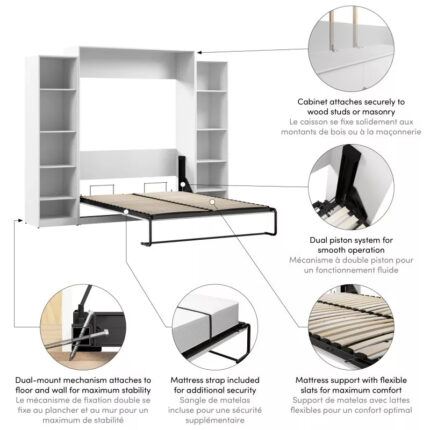 Claremont Queen Murphy Bed with Closet Organizers 105W in White