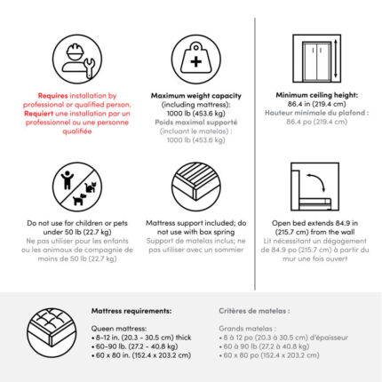 Bestar Pur Queen Murphy Bed and Storage Unit with Drawers (90W) in white