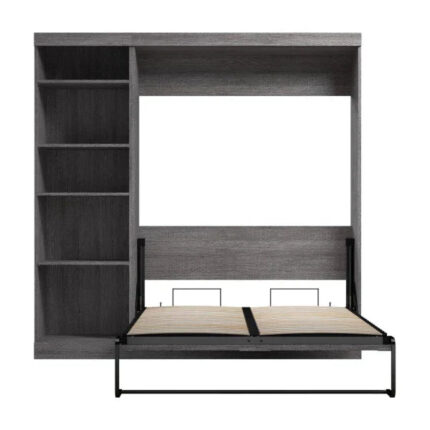 Bestar Pur Full Murphy Bed with Storage Unit (84W) in bark grey