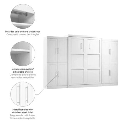 Bestar Pur Queen Murphy Bed with Storage Cabinets (136W) in White